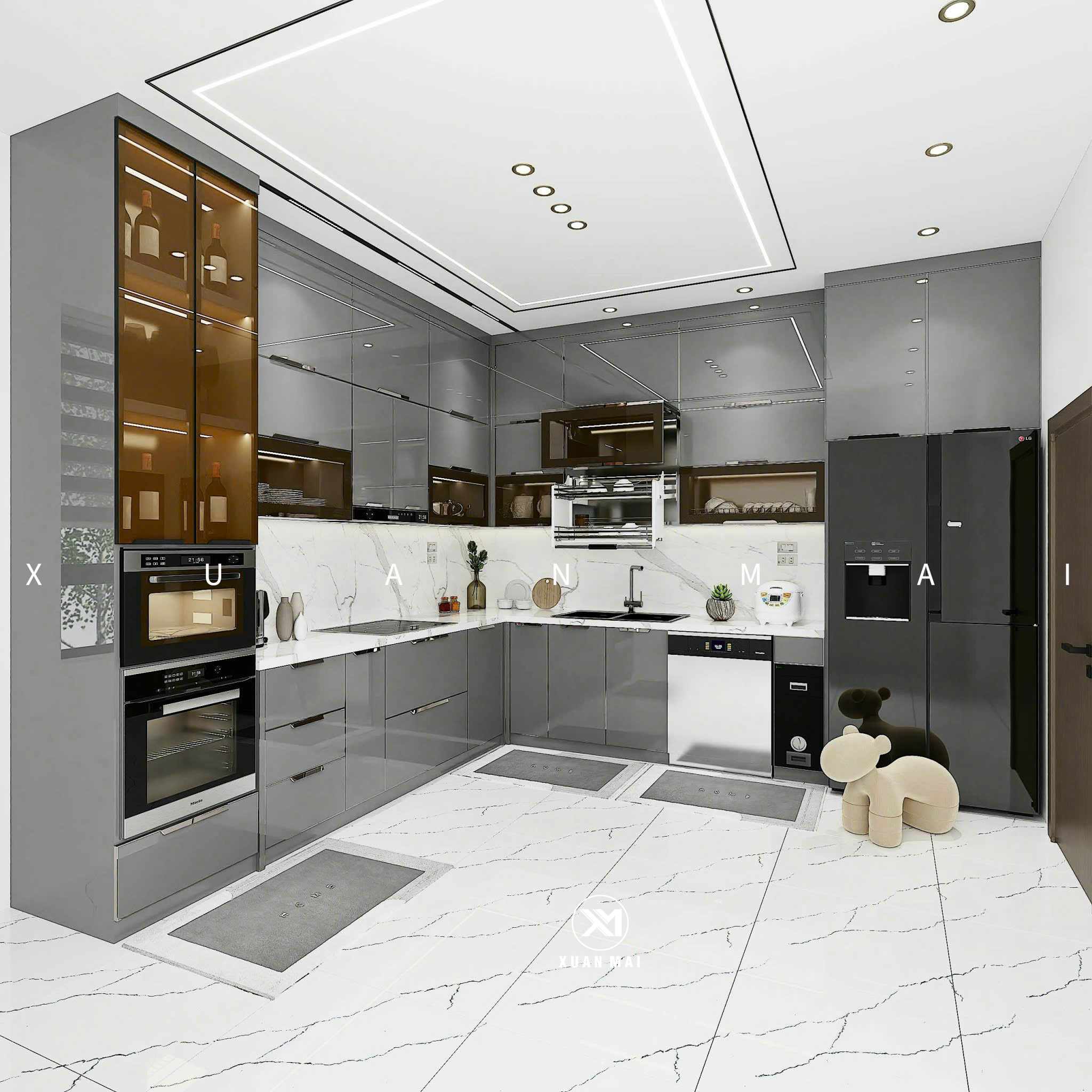 tủ bếp inox cánh kính xuân mai mẫu 7