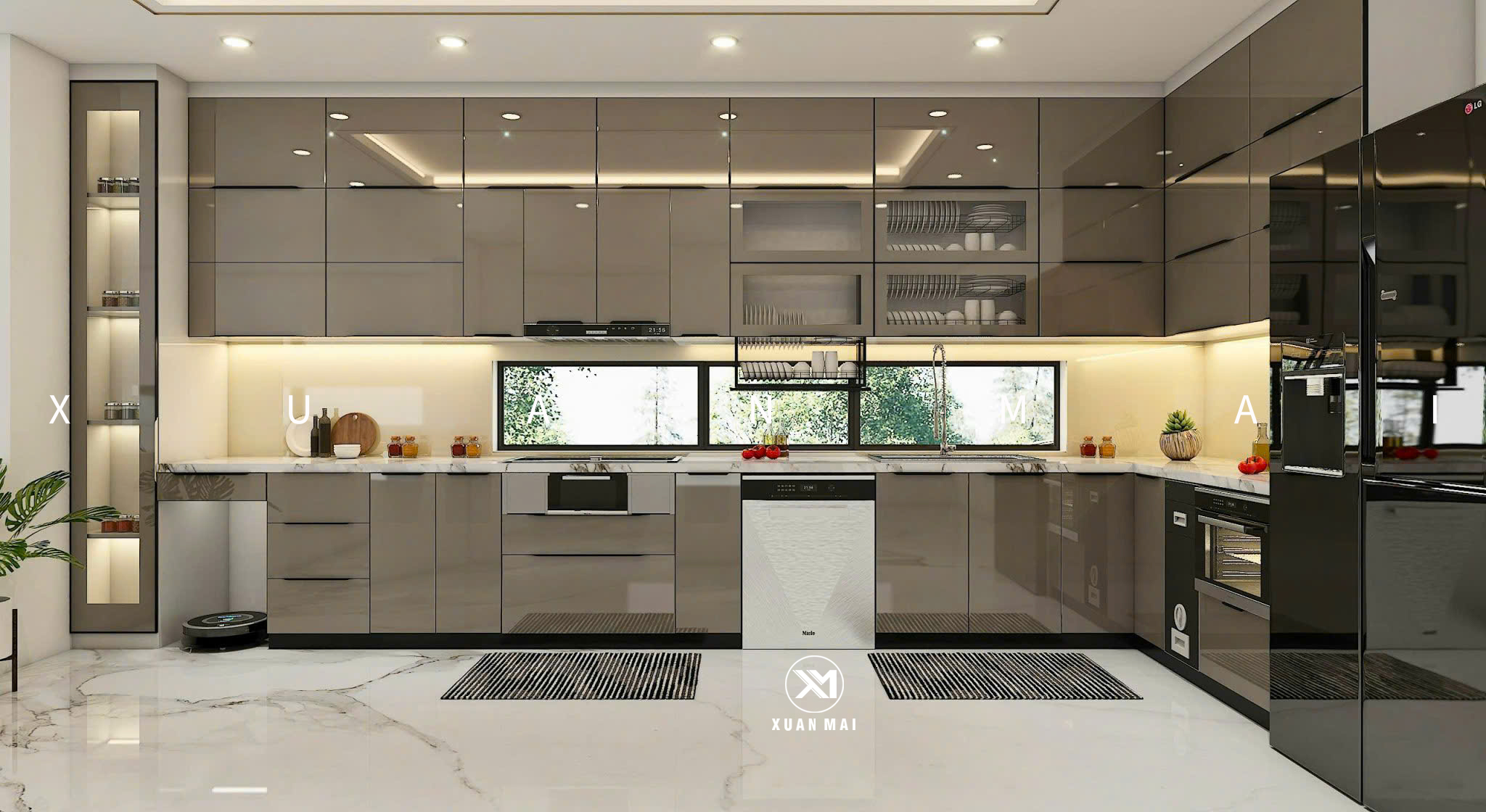 tủ bếp inox cánh kính xuân mai mẫu 15-3