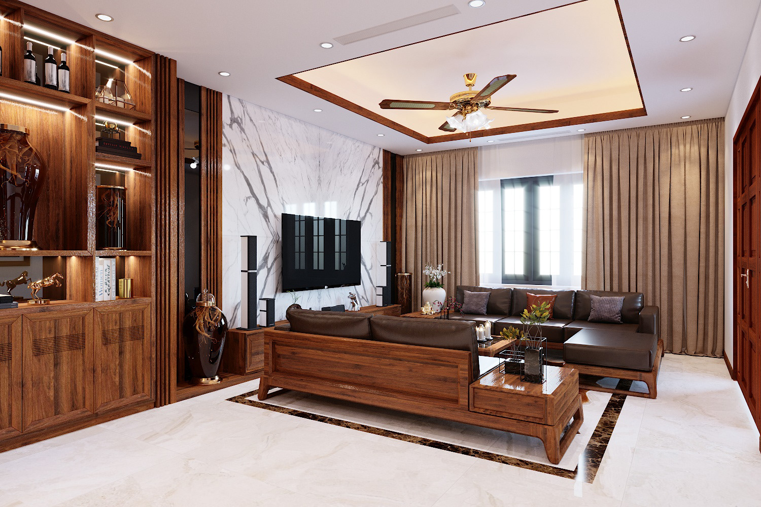 nội thất chung cư gỗ óc chó