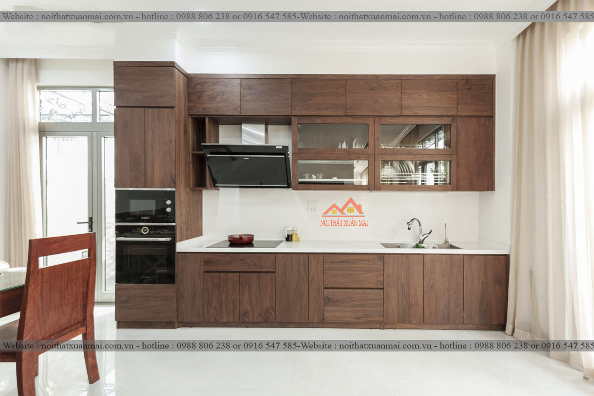 Tủ bếp inox cánh gỗ tự nhiên