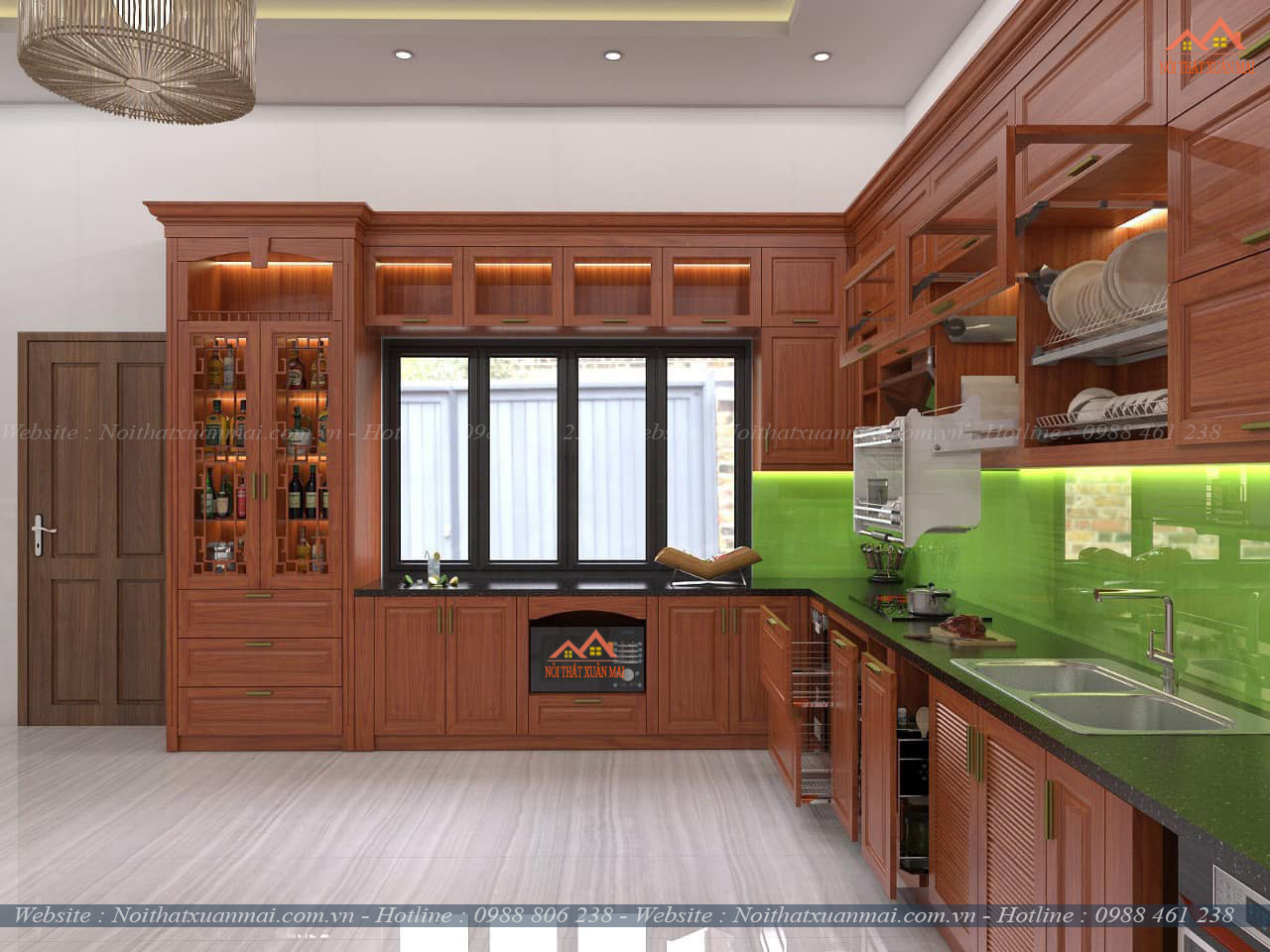 Tủ bếp inox cánh gỗ tự nhiên
