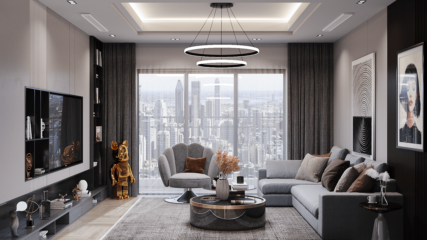nội thất chung cư tone xám