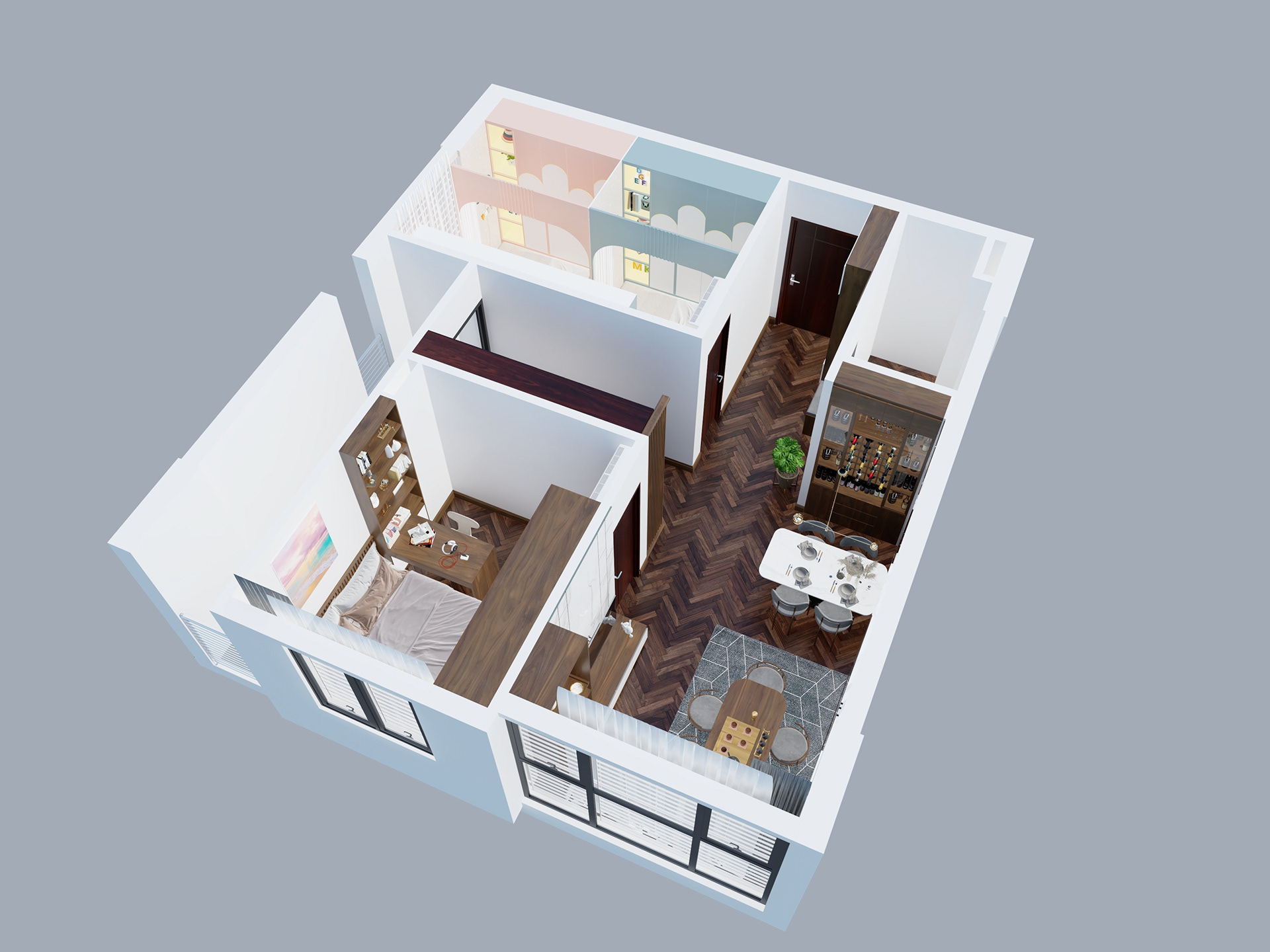 nội thất căn hộ chung cư 2 phòng ngủ