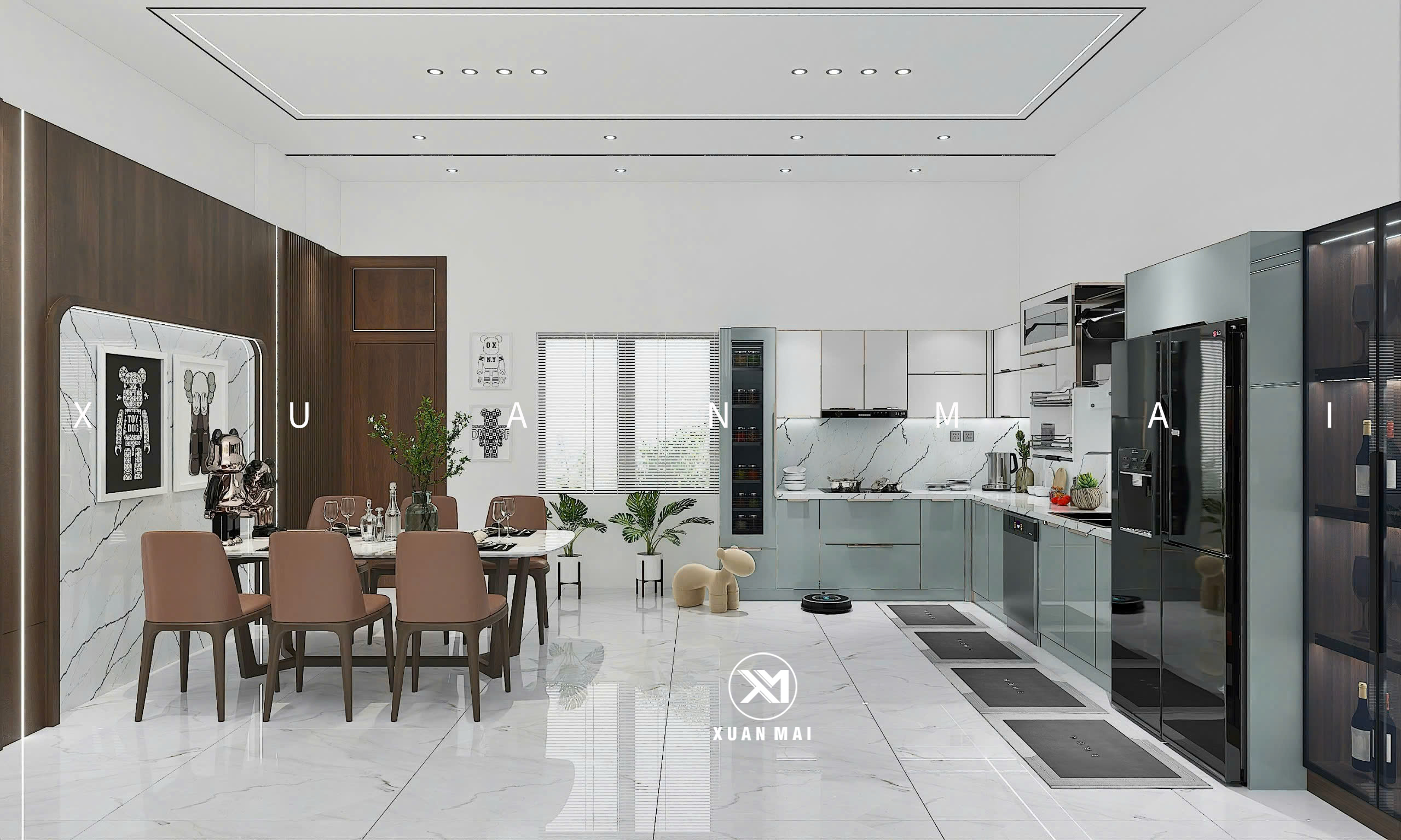 tủ bếp inox cánh kính xuân mai mẫu 20-2